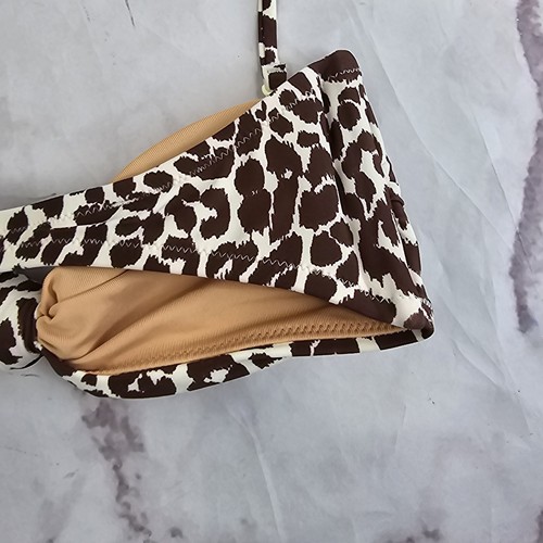 J Crew Swim Top XS Leopard Print Bikini Twist Knot Bandeau Bathing Suit Halter - Picture 6 of 9