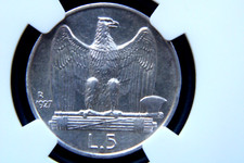 Moneta argento 5 lire R 1927, Italia, Vittorio Emanuele III, NGC AU 58