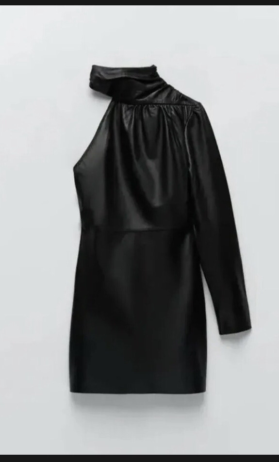 NWT ZARA Sheep Leather Asymmetric One Shoulder Mini Dress Small $199