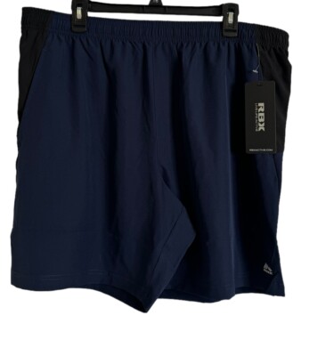RBX Training Shorts 7  Navy Quick Dry Stretch Elastic Waist Drawstring Quick Dry