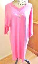 Vintage Komar Womens 3/4 Sleeve Nightgown, Pink, Satin Trim, Embroidered, Size L