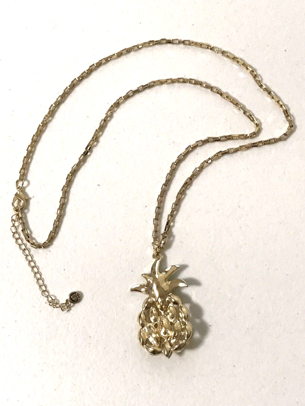 C1946 Signed Gold Tone Rhinestones Pineapple Pend… - image 7