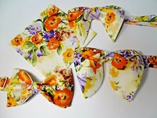 Handmade Mens Floral Bow Tie Handkerchief 70's Style Oversized Vintage Colorful