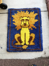 Vintage Latch Hook Rug Mid Century Fun Lion Wall Hanging