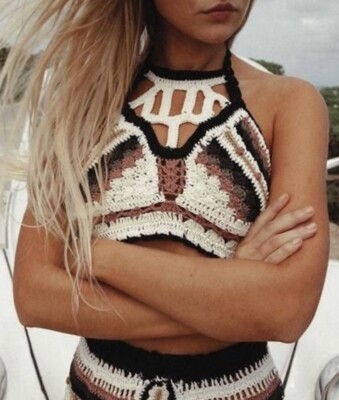 NWT $70 Cleobella Size Small Womens Crochet Halter Knit Crop Top Boho