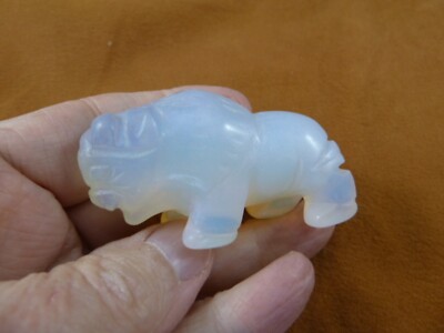 (Y-BUF-735) albino ghost white Opaltie BUFFALO ranch bison gemstone figurine gem