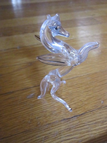 Glass Pegasus Crystal Small Figurine Vintage 1970's 3.5" FREE SHIP Collectible