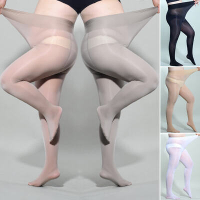 PLUS SIZE Womens Oil Shiny Glossy Pantyhose See-through Stockings Tights Hosiery