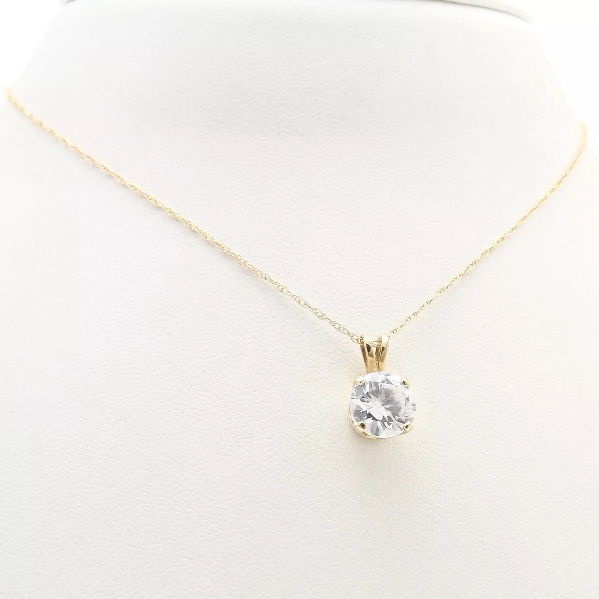 14K Gold Diamonique Dq Cubic Zirconia Solitaire Pendant Necklace