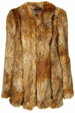 Topshop Premium Faux Fur Suede Panel Contrast Shaggy Vintage Glamour Coat Uk8 36