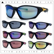 Mens Color Mirror 90s Xloop Plastic Sport Wrap Around Sunglasses