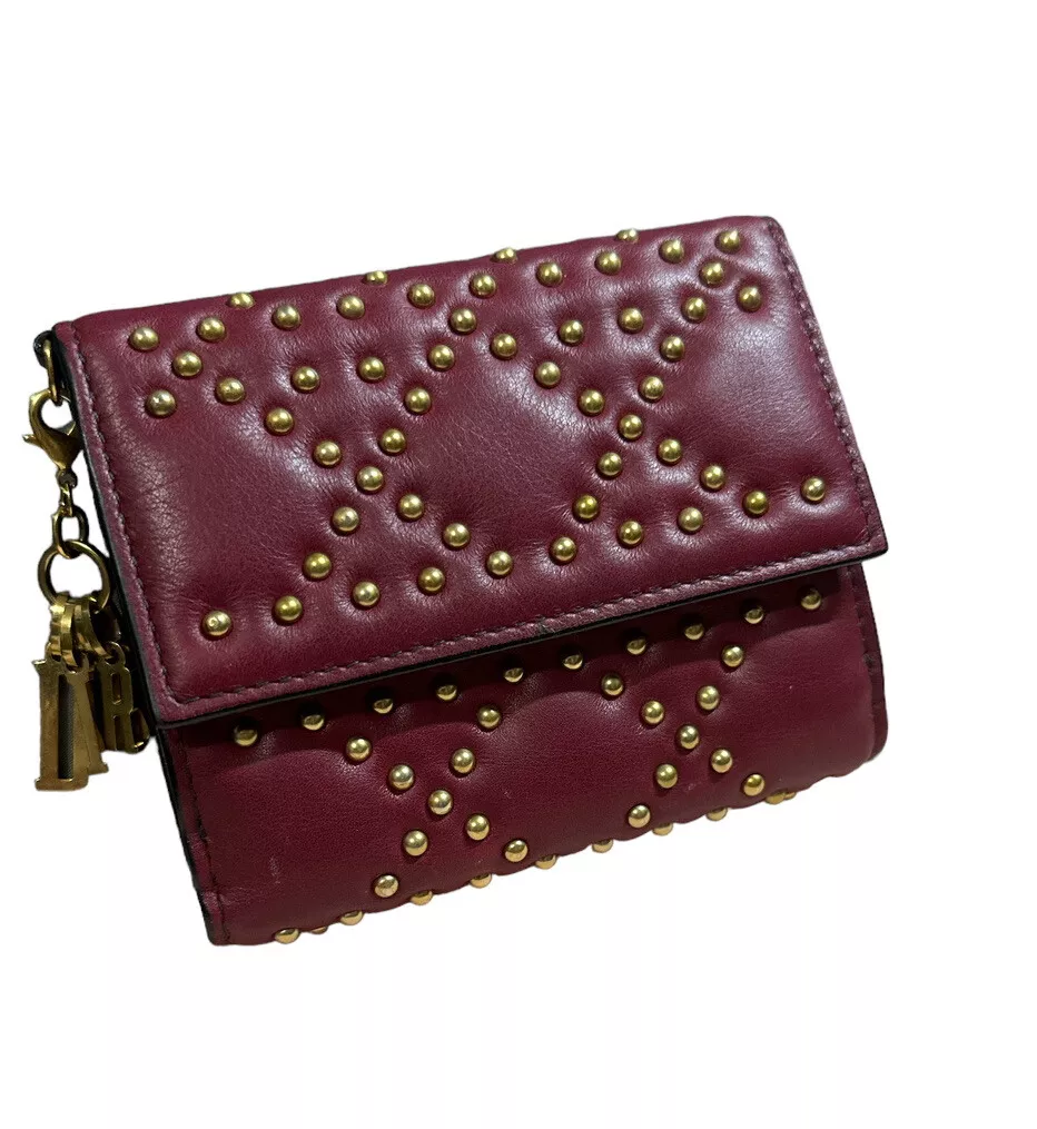 Petit portefeuille compact Christian Dior Lady D cuir marron d'occasion