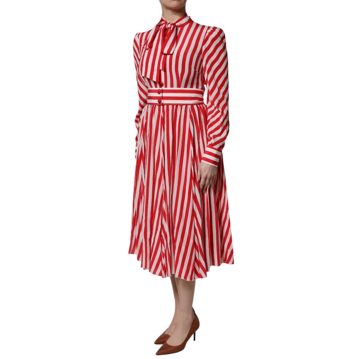 red and white striped dress long sleeve Sporty and fashionable extra plus-size red and white striped paneled dress,  color-blocked crew neck long-sleeve casual wear