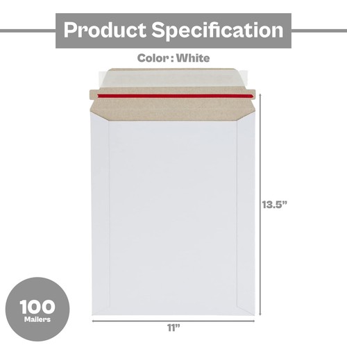 Rigid Photo Document Mailers Shipping Envelopes White 100 Pieces 11" x 13.5" - Picture 3 of 6