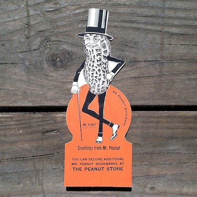 Vintage Original MR. PEANUT PLANTERS PEANUTS Figural Cardboard Bookmark 1940s