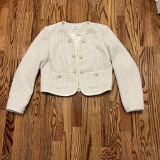Cream Tweed Cropped Jacket with Decorative Button Details Size M Lady Jacket