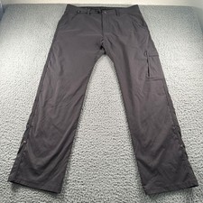 Prana Zion Pants Mens 38W 32L Cargo Snap Side Zip Stretch Gray Hiking