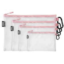 4 PCS Pink Multi Size Air Production Clear Zipper Pouch Bags Organizer Tech