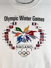 Nagano 1998 Olympic Winter Games Men’s XL White Crewneck Sweatshirt USA Made