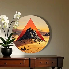 Modern Desert Mountains Sunset Round Frameless Wall Art