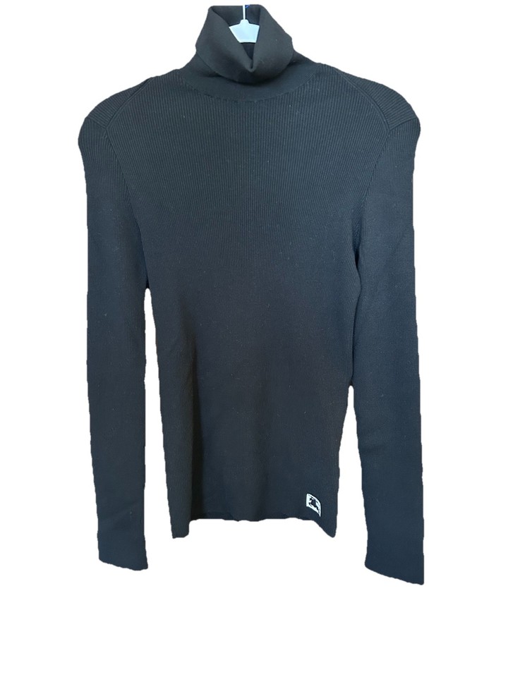 Burberry Black Womens Wool Blend Jumper Medium  Equestrian Knight Roll Neck