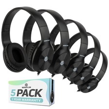 Headphones, 5-Pack, On-Ear, 3.5mm Wired, Adjustable, Cushioned, Black