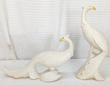 PR GORGEOUS VINTAGE WHITE LAVA SPATTER WARE CERAMIC BIRDS MCM PEACOCKS FREE SHIP