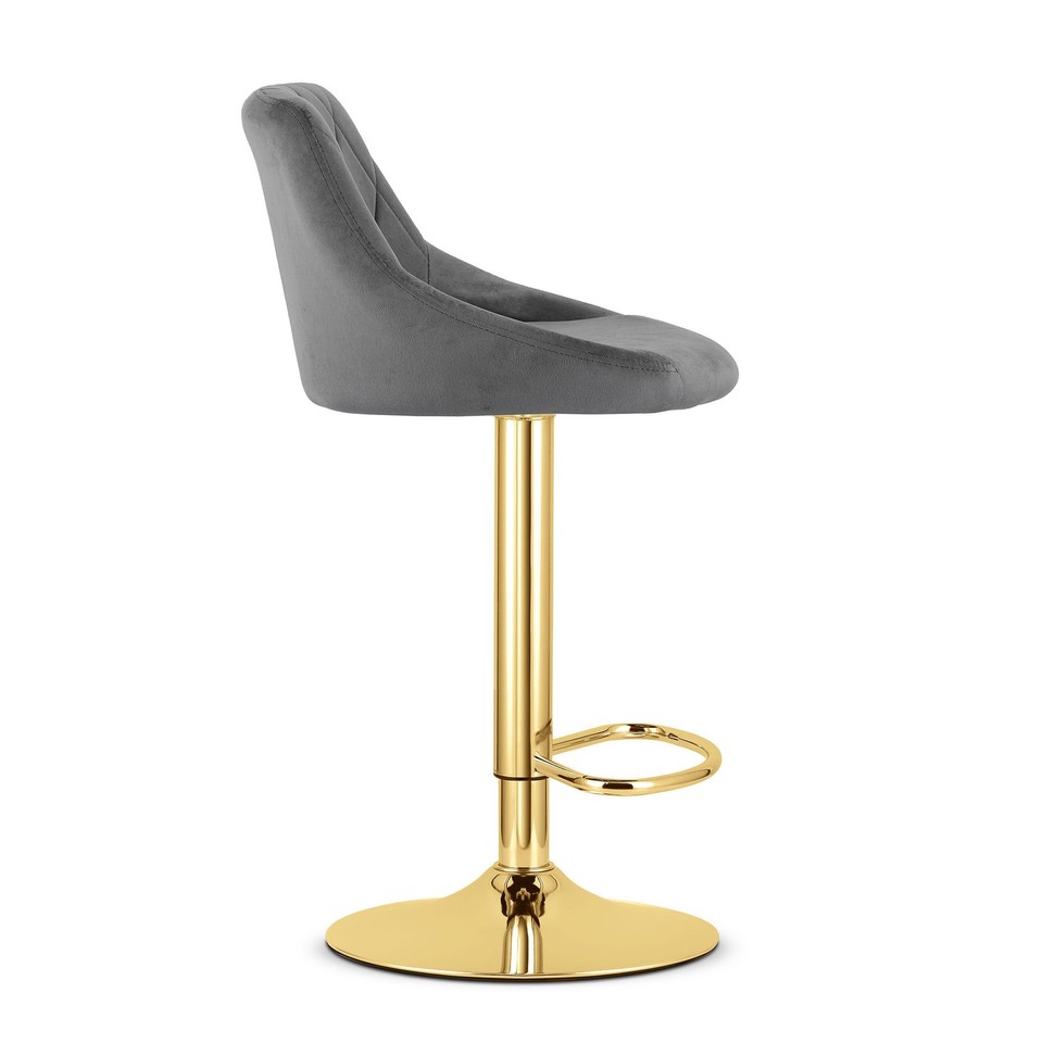 Tabouret KAST - velours gris / piètement doré