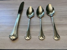 Reed & Barton REGINE 18/8 Stainless LOT ~ 1 knife ~ 2 teaspoons ~ 1 soup spoon