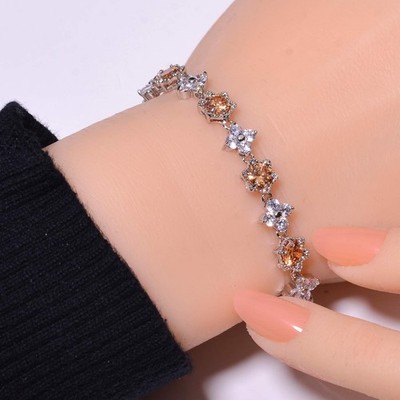 Morganite Gemstone 925 Sterling Silver Tennis Bracelet 8.99'' B52, Gift for her