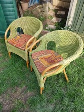 Wicker Chairs, green with seat cushions, good condition.