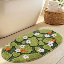 Naoloture Green Floral Moss Bathroom Rug Bath Mat, 20"W x 32"L, Field