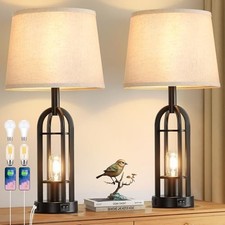 Black Table Lamps for Living Room Set of 2 - Farmhouse Lamps for Night Stands