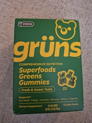 Gruns Adults Super Greens Gummies,  Superfood Gummy Bears 12 Daily Packs