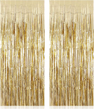 2 Pack Fringe Curtains Backdrops, Foil Fringe Curtains, Door Streamers for Birth