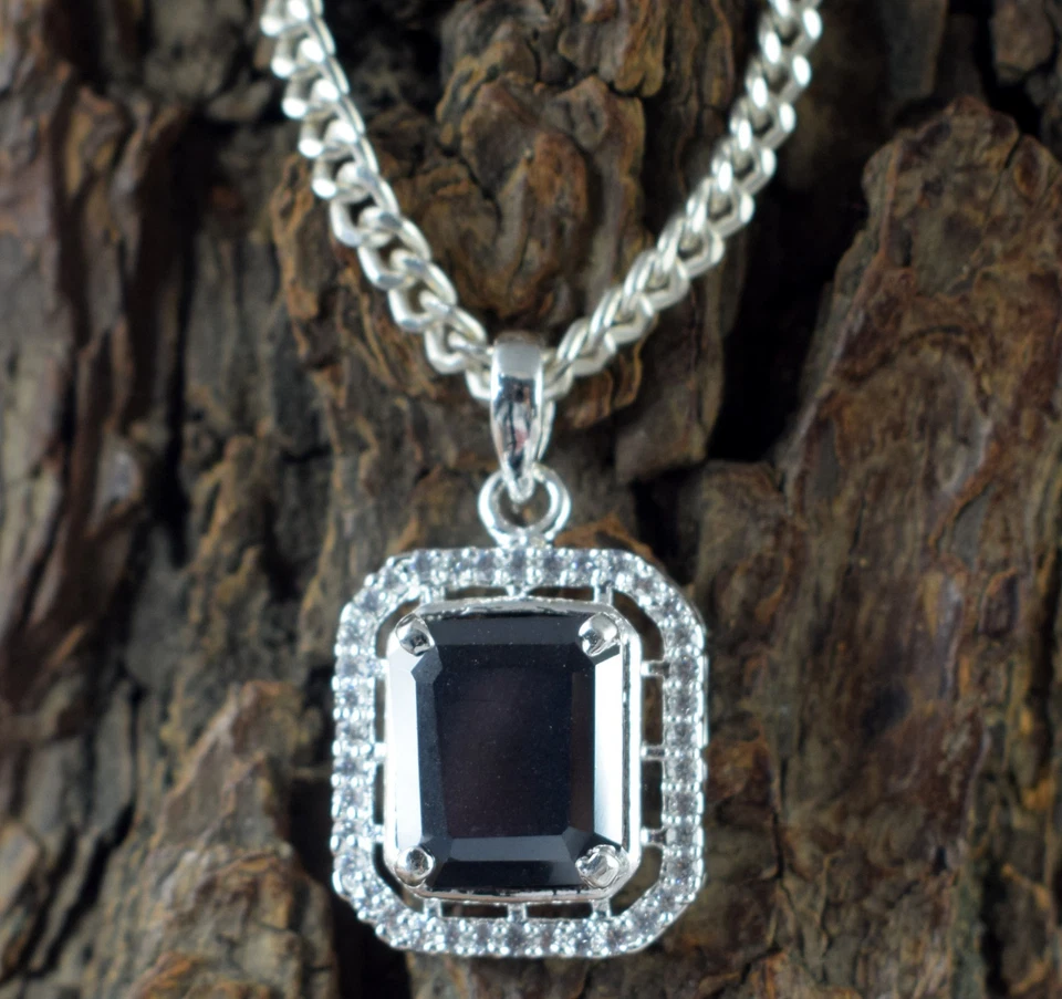 Zertifiziert Schwarz Diamant Solitaire 11.12 CT Smaragdschliff Anhänger Gift Für - Bild 3 von 4