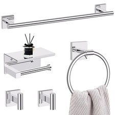 5-Piece Polish Chrome Bathroom Hardware Set, SUS304 Stainless Steel Bathroom ...