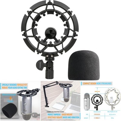 Blue Shock Mount Foams Windscreen Alloy Reduces Vibration Yeti Mics