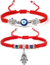 Evil Eye Bracelets for Women, 2Pcs Adjustable Red String, 7 Knots Braided Lucky 