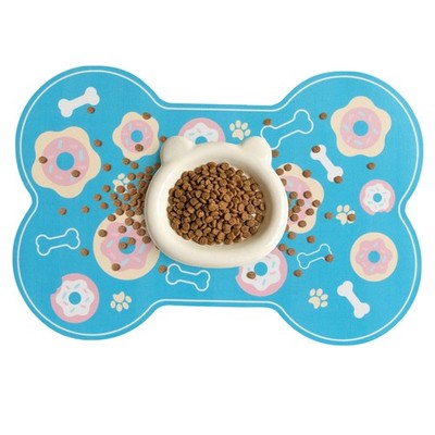 TORJOY Dog Food Mat, 0.15  Thickened Super S(11.8'' x 17.7''), Donut Blue