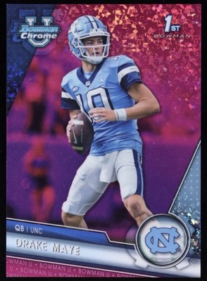 Drake Maye 2023 Bowman Chrome University Fuchsia Mini Diamonds #200 #041/150 RC