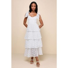 Lulus Gorgeous Excellence White Floral Burnout Tiered Midi Dress Size S New