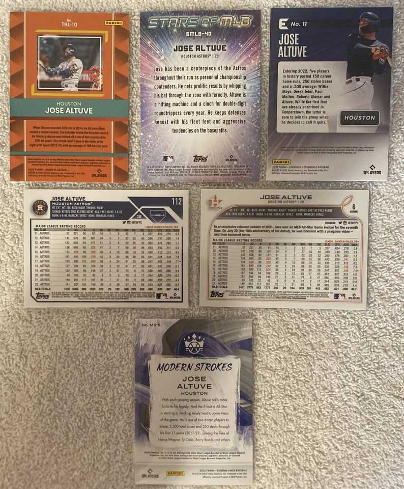 Lote de 6 tarjetas Jose Altuve - 4/2022, 1/2023 y 1/2024 - Donruss, Panini, Topps/Cromo Foto 2 de 4
