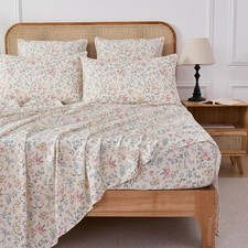 Double Gauze Floral Queen Sheet Set, Soft Breathable Cotton Bedding Set with