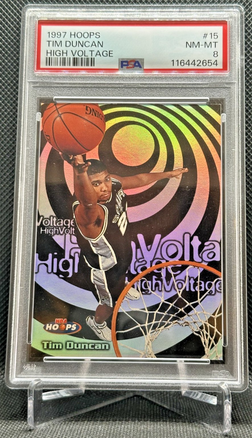 1997 Hoops Tim Duncan ROOKIE HIGH VOLTAGE BEAUTIFUL COPY! PSA 8 LOW POP RC HOF