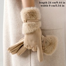 Women Faux Fur Trim Gloves Winter Driving Touchscreen Fleece Lined gloves S-2XL