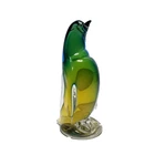 Vintage Murano Alfredo Barbini Glass Penguin Figurine Green Amber & Gold Italy