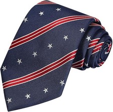 100 Silk Patriotic Tie USA Necktie 4th Of July Stars N X-Long Red Blue