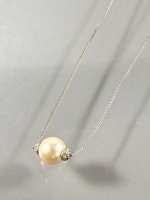 Vintage 925 Sterlingsilber Faux goldene Perle schwimmender Anhänger Halskette 16''