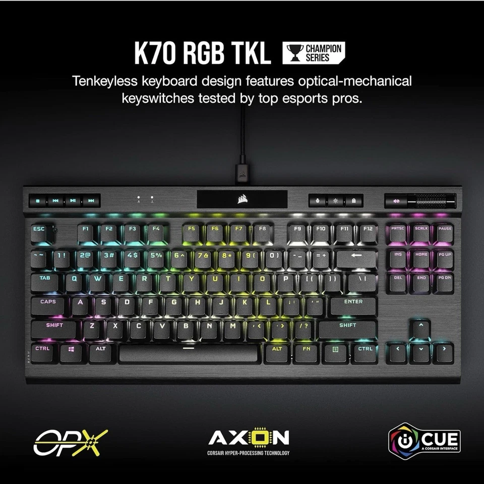 Corsair K70 RGB TKL Champion Series Optical Mechanical Gaming Keyboard - Image 3 of 4